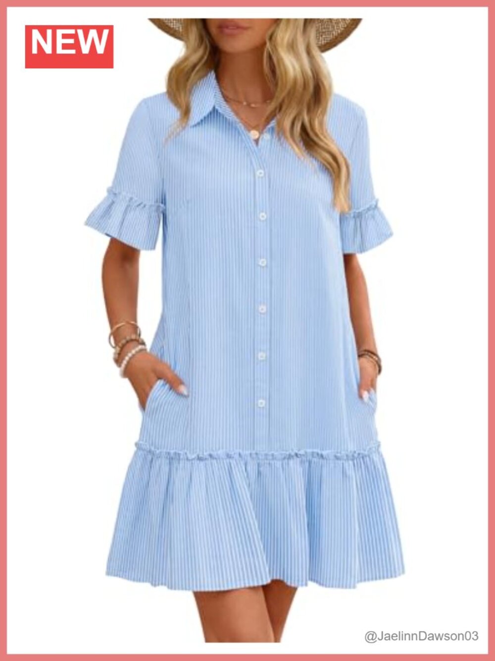 Women's Casual Button Down Tshirt Dress Mini Shift Pleated Ruffle Hem